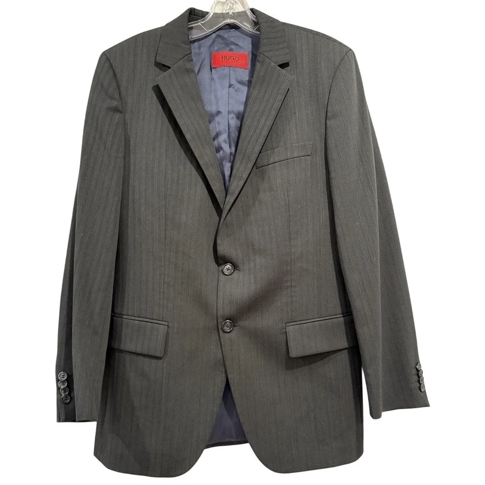 HUGO BOSS Aamon/Hago Men's Charcoal Pinstripe Wool Suit Jacket Blazer Size 46‎
